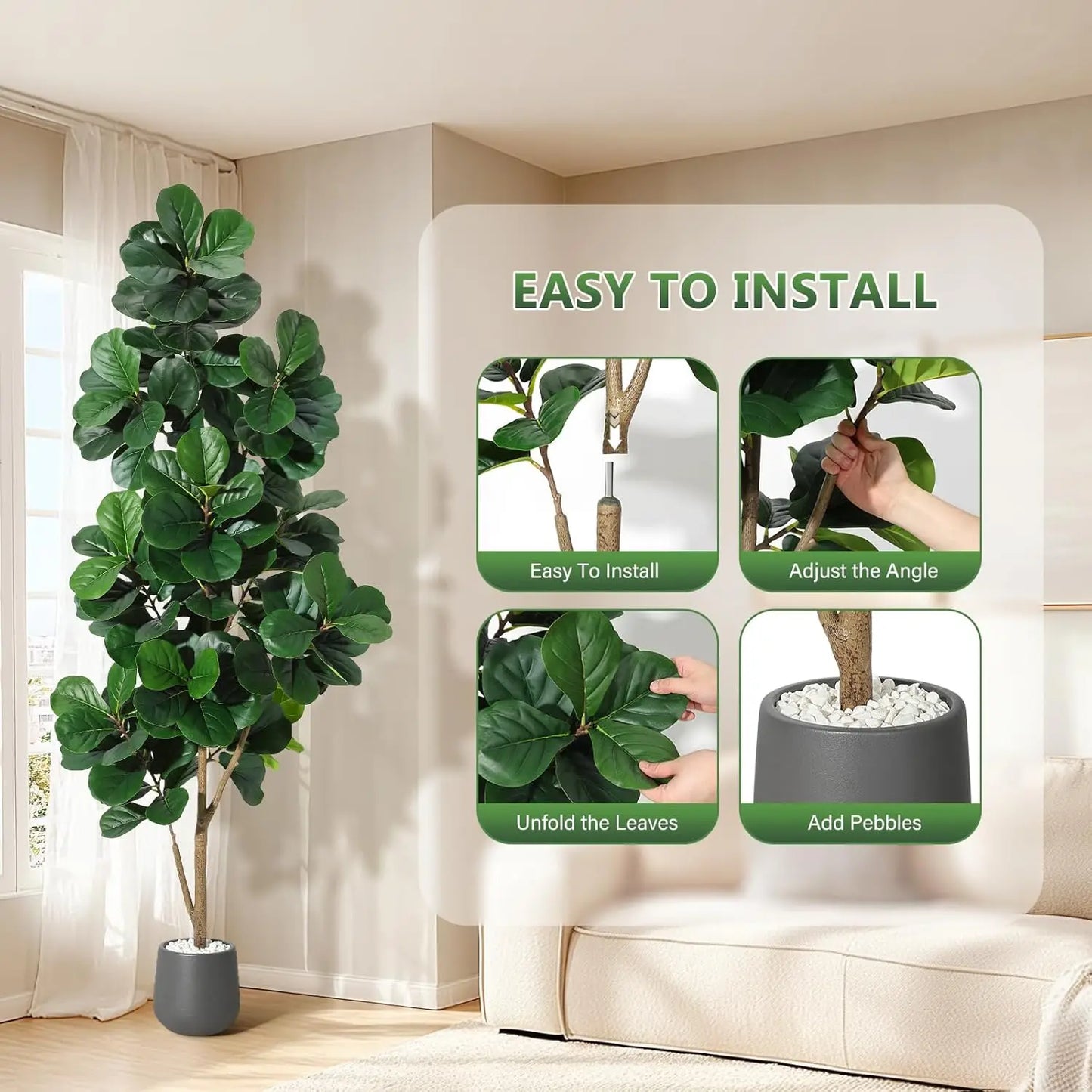 HiMISSCN Fiddle Leaf Fig Tree Artificial With Realistic Leaves Planter Pot