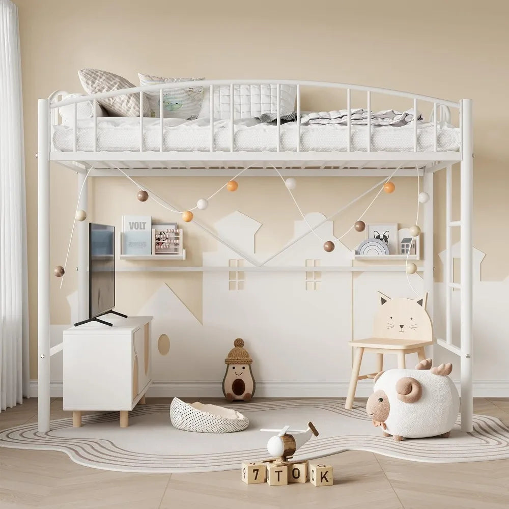 ZHUOTING Heavy Duty Metal Loft Bed Twin With Ladder