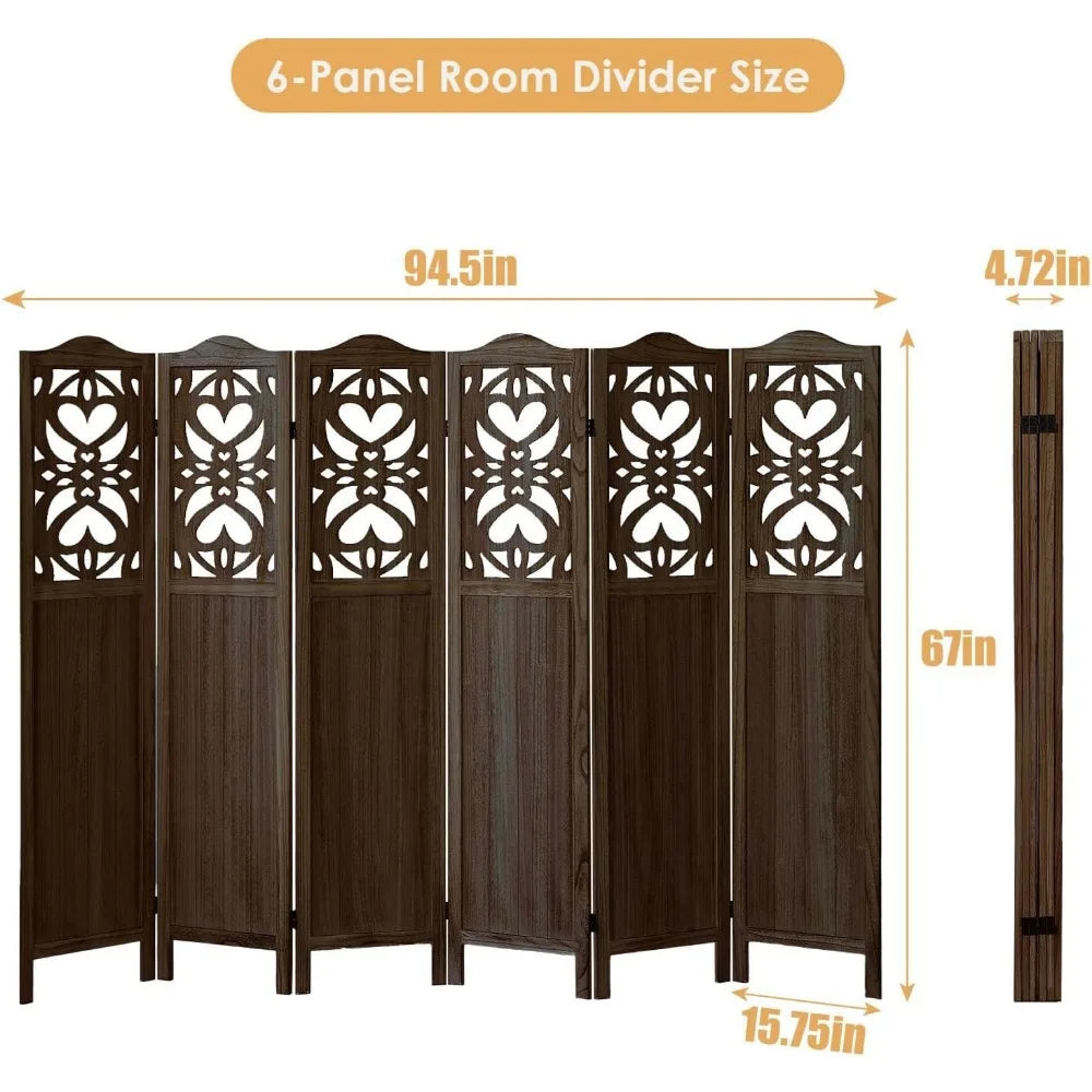 Wood Freestanding Room Divider Carved Folding Privacy
