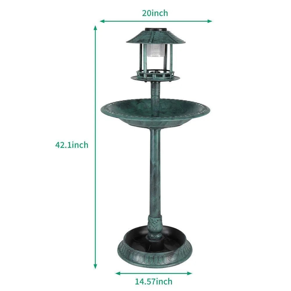 Plastic Round Bird Bath With Solar Light And Sturdy Base
