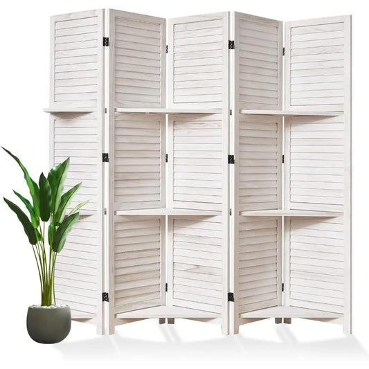 Wood Room Divider With Shelves Folding Screen Freestanding