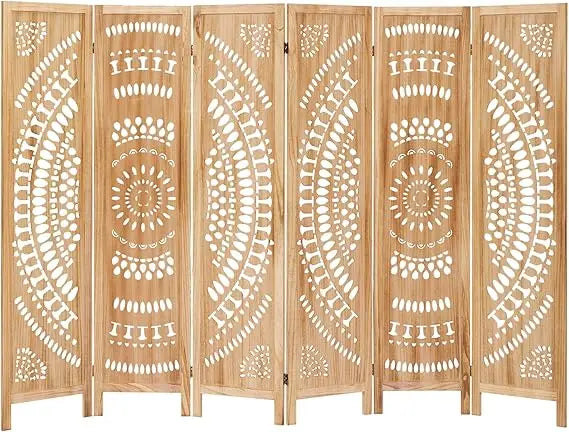 Wood Freestanding Room Divider Carved Folding Privacy
