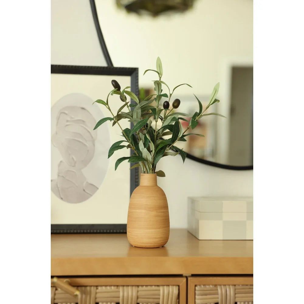 Artificial Olive Potted Plant In Wood Finish Vase Tabletop Decor