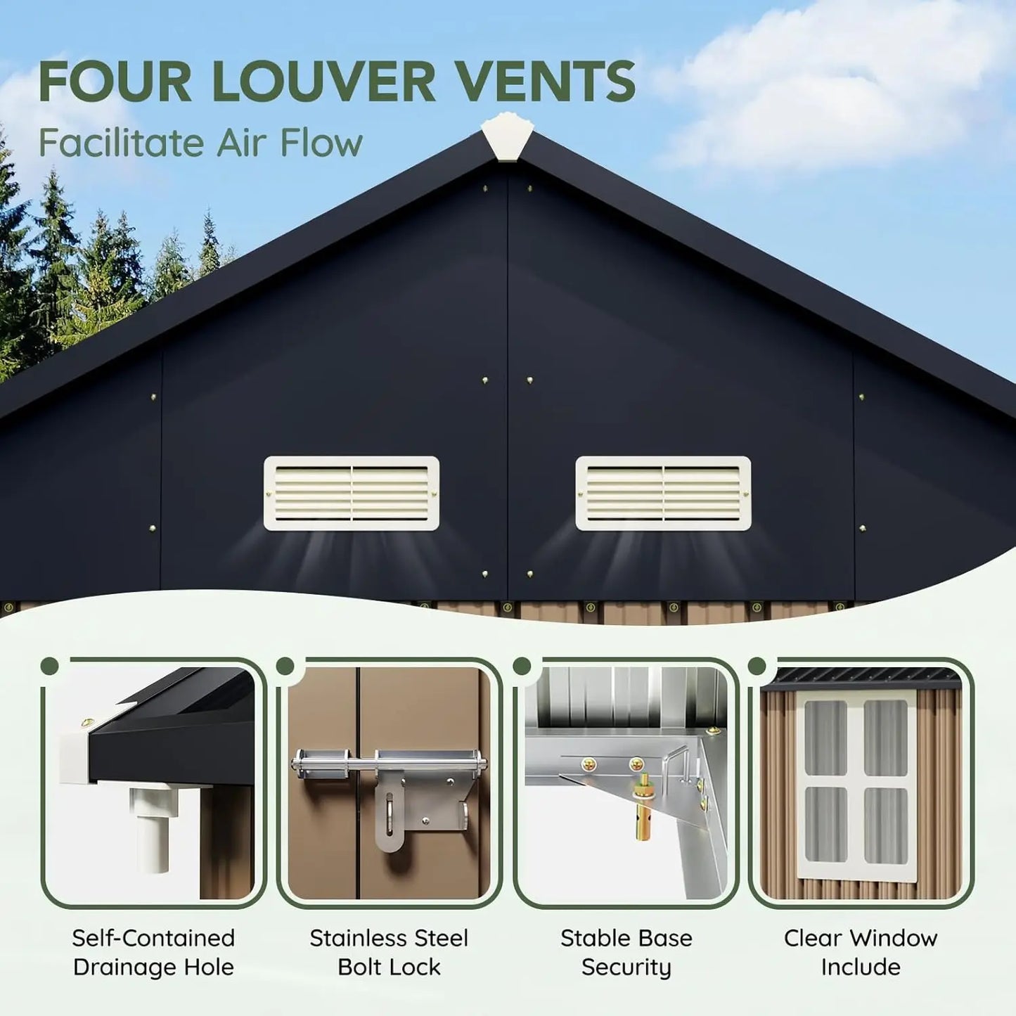 ZHUXIANG Outdoor Metal Storage Shed With Single Door Clear Window