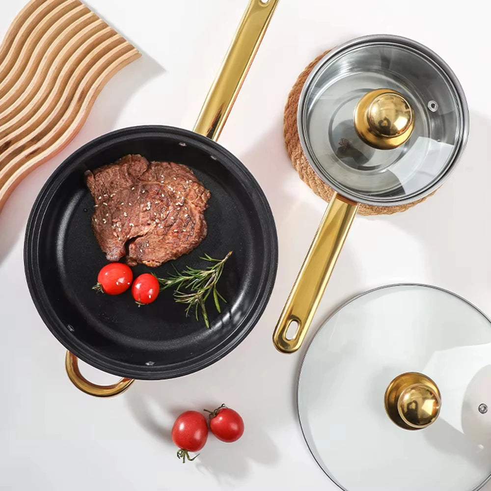 Noned 12 Piece Stainless Steel Cookware Set Milk Pot Pan Frying Pot Soup Pot