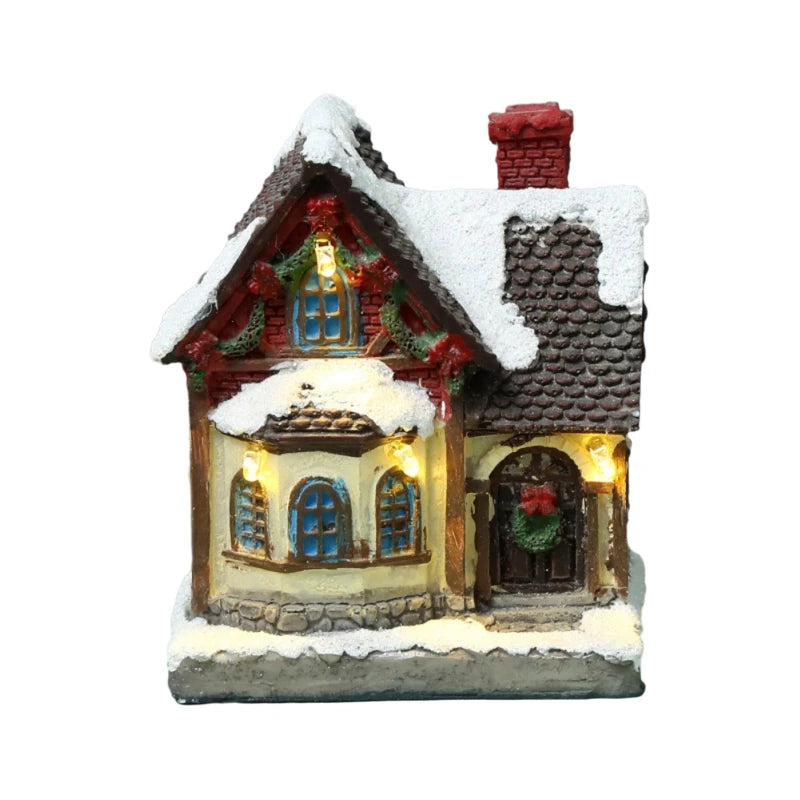 Christmas LED Light House Resin Miniature Village Ornaments