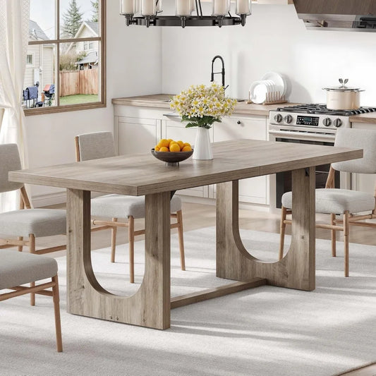 HUANZHUANG Farmhouse Dining Table Heavy Duty Wooden Base
