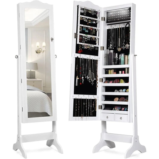 Jewelry Armoire Organizer With Full Length Mirror And LED Lighting