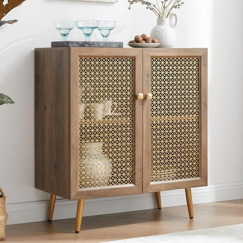 Multifunctional Storage Sideboard With Metal Mesh Doors For Living Dining