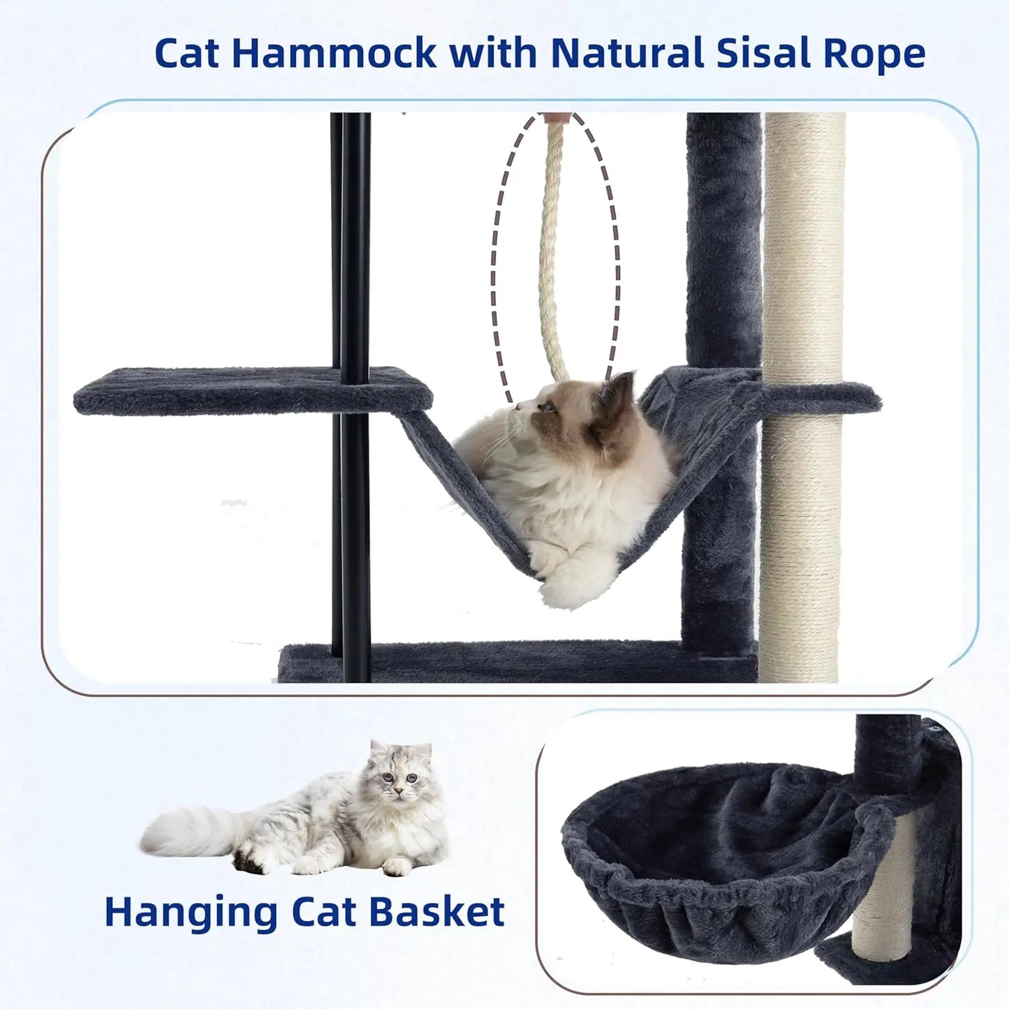 Indoor Cat Tree Tower With Sturdy Steel Tube Hammock Condo