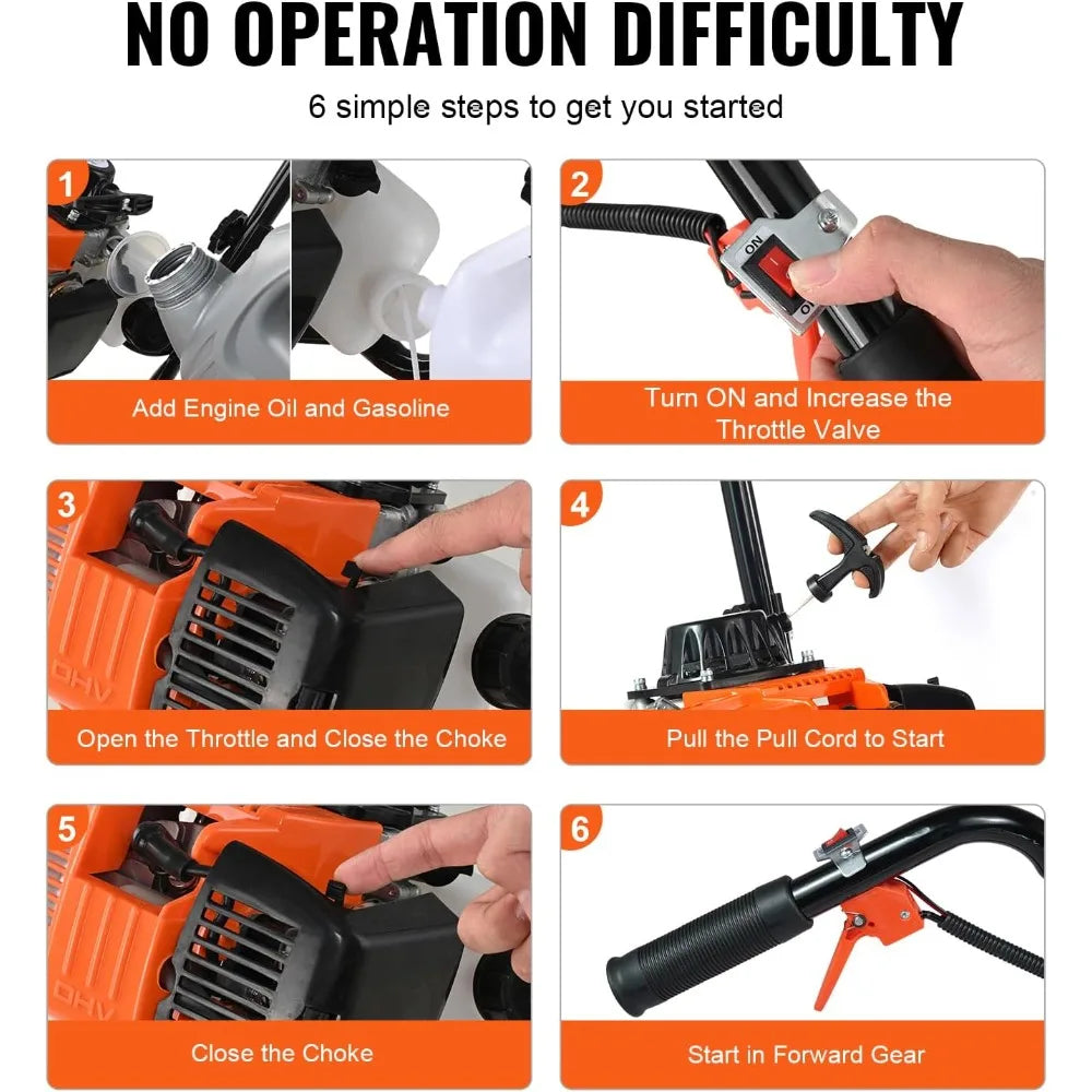 XMSJ 31cc Four Stroke Garden Tiller With Adjustable Steel Tines