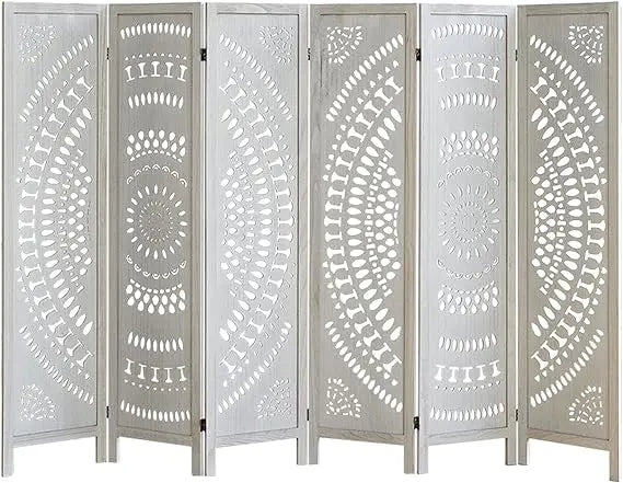 Wood Freestanding Room Divider Carved Folding Privacy