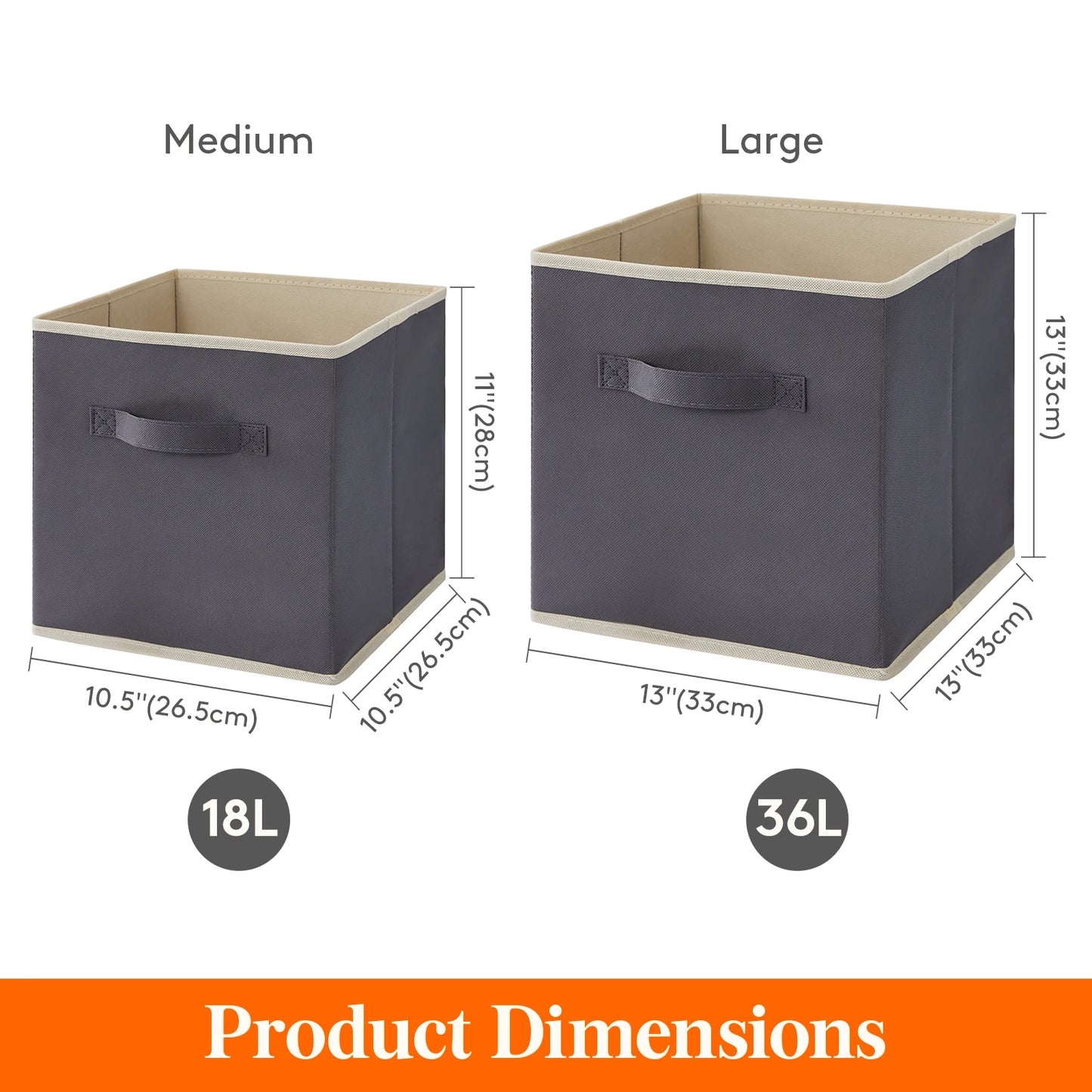 Foldable Fabric Cube Storage Bins With Handles For Shelves