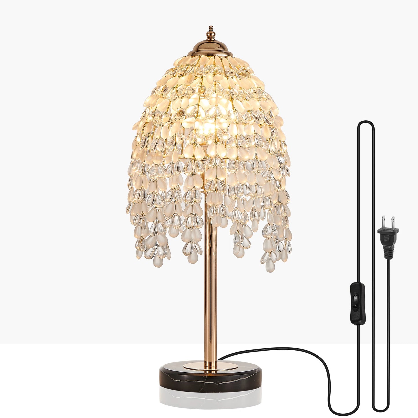 Elegant Crystal Table Lamp Waterfall Design With Shade Marble Base