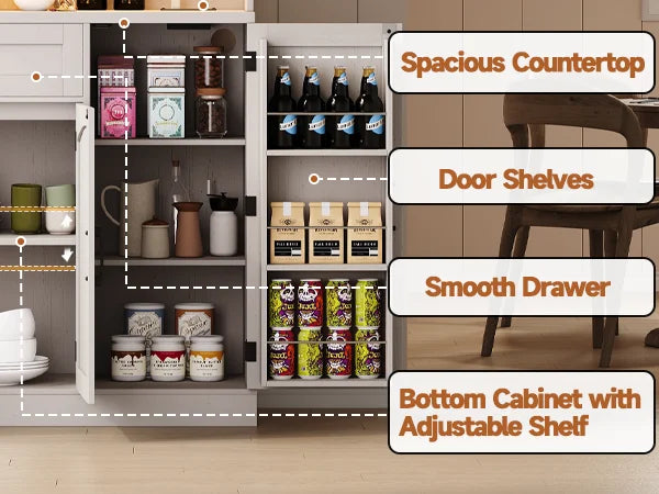 ONBRILL Pantry Cabinet With LED Light And Outlet Kitchen Storage
