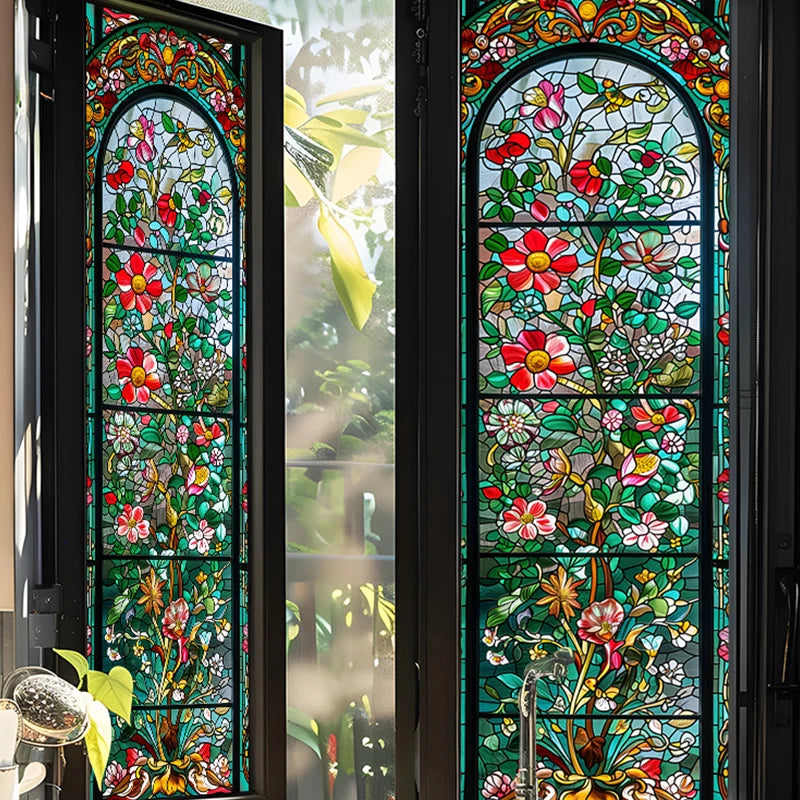 European Retro Tracery Glass Sticker Rose Pattern Stained Glass Film