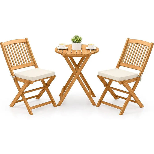 Acacia Wood Patio Bistro Set With Cushions Table And Chairs