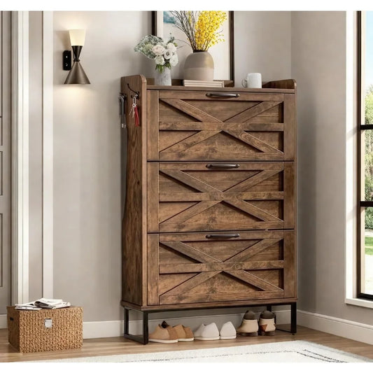 Hign Concerned Shoe Storage Cabinet With 3 Drawers Slim