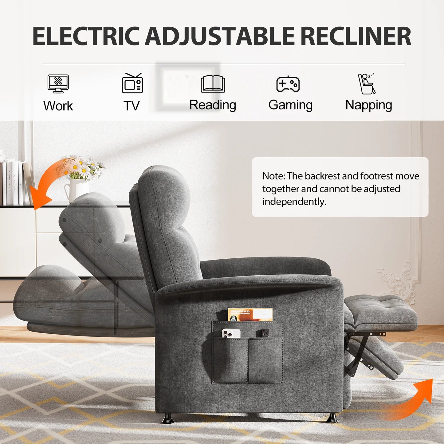 Power Recliner Chair Heated Massage Theater Seating Fabric