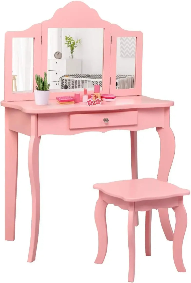 Guangbai Kids Vanity Set With Mirror And Lights Princess Desk