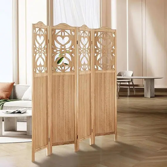 Wood Freestanding Room Divider Carved Folding Privacy