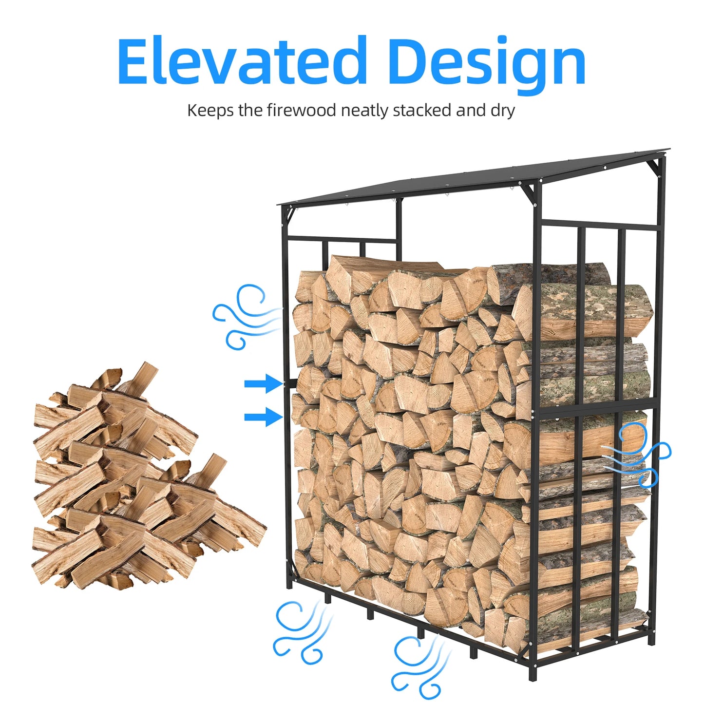 Heavy Duty Outdoor Firewood Storage Log Rack With Top Cover