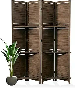 Wood Room Divider With Shelves Folding Screen Freestanding