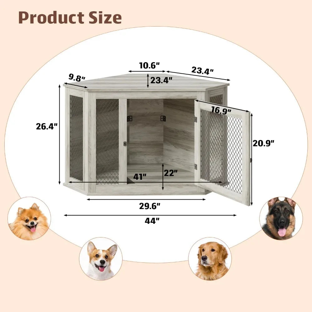 HUANZHUANG Corner Wooden Dog Crate Furniture Indoor Kennel