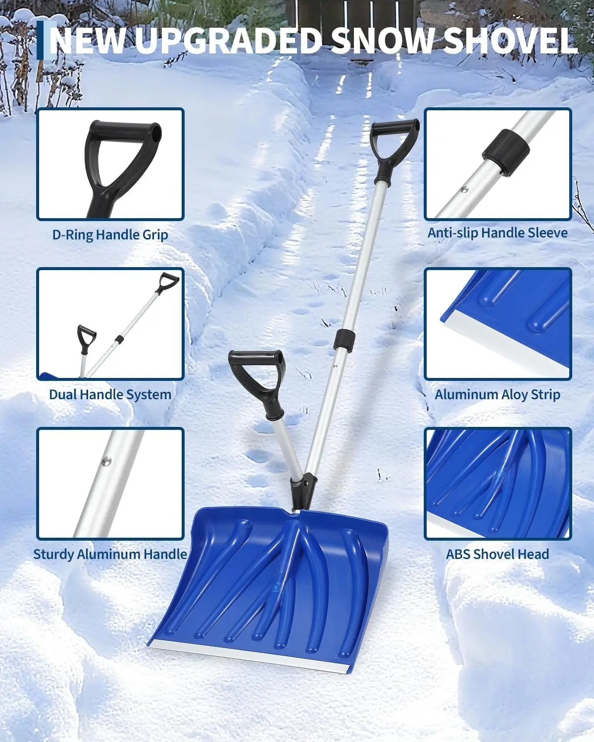 HobbyLane Portable Snow Shovel with Dual D Ring Aluminum Handle