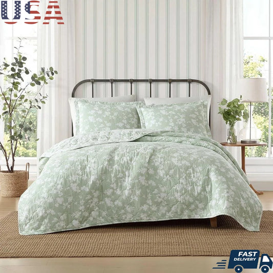 DUTRIEUX Cotton Quilt Set With Shams Floral Design Decor