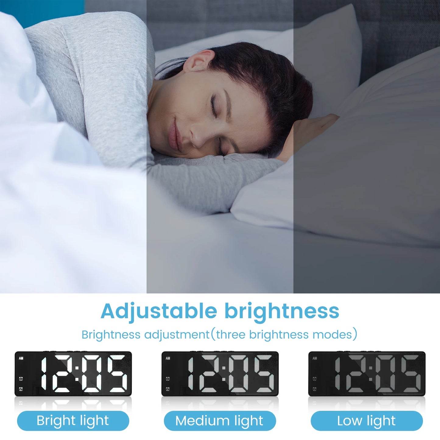 LED Alarm Clock With Voice Control, Adjustable Brightness, Dual Power
