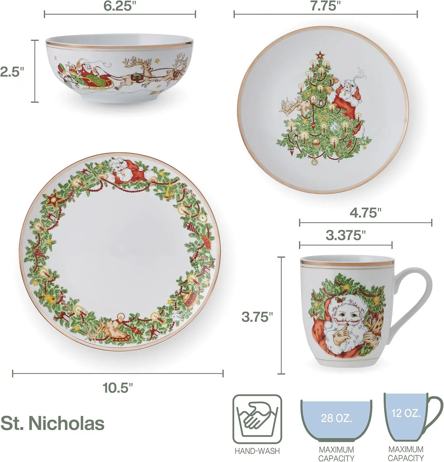 Nicholas Gold Banded Holiday Dinnerware Set Service For Four