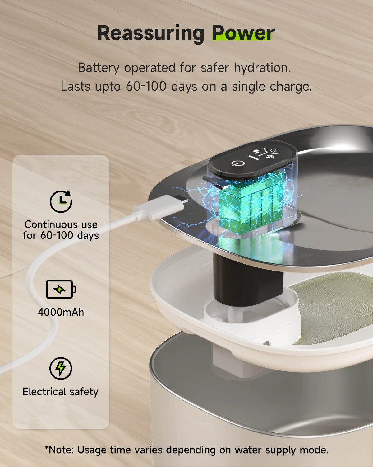 APD APETDOLA Wireless Cat Water Fountain Stainless Steel Battery Operated