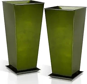 Worth Garden Glazed Metal Planter Set of Two Square Pots