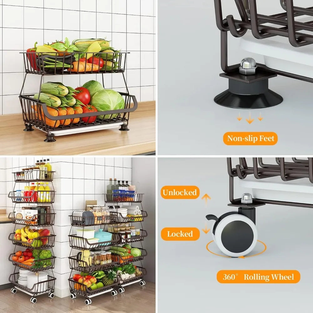 4 Tier Stackable Metal Wire Fruit and Vegetable Storage Basket