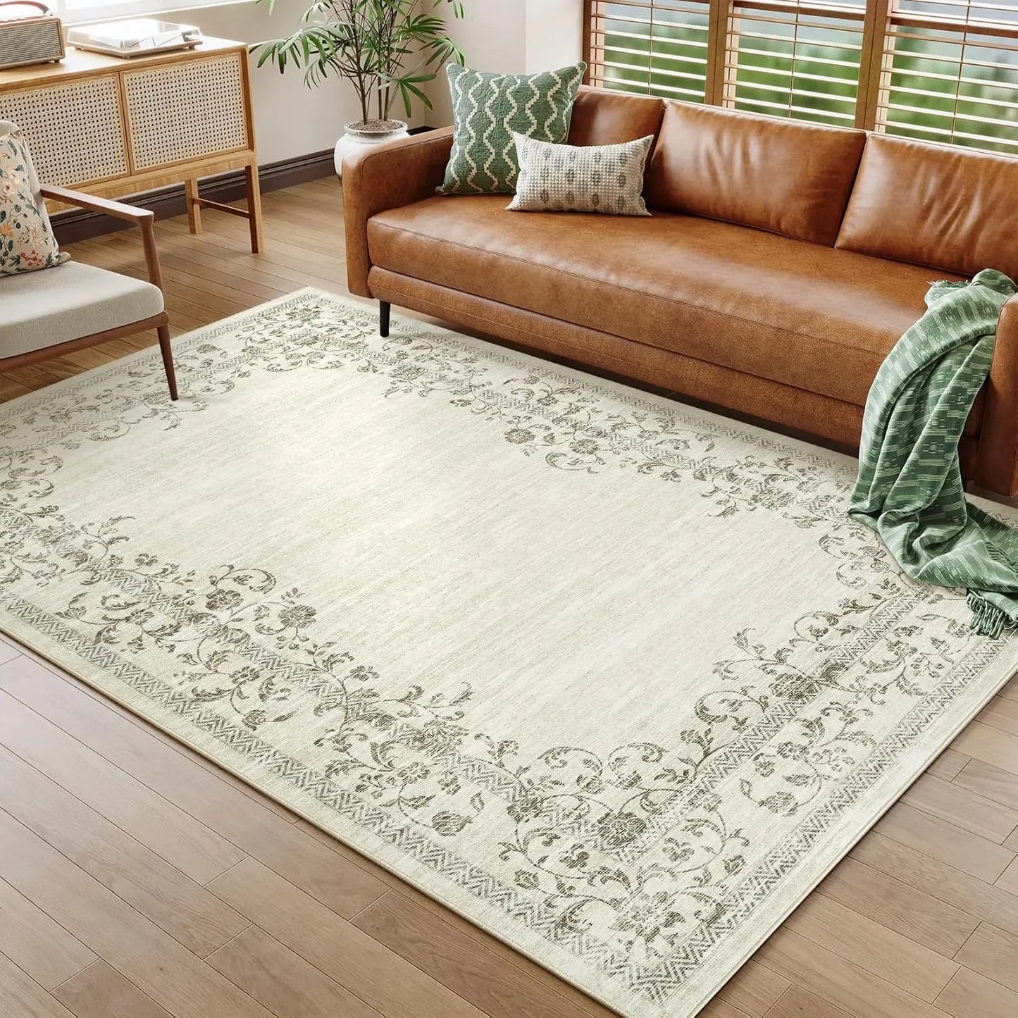 HiMISSH Washable Floral Area Rug 100 Percent Polyester Machine Made Living Room