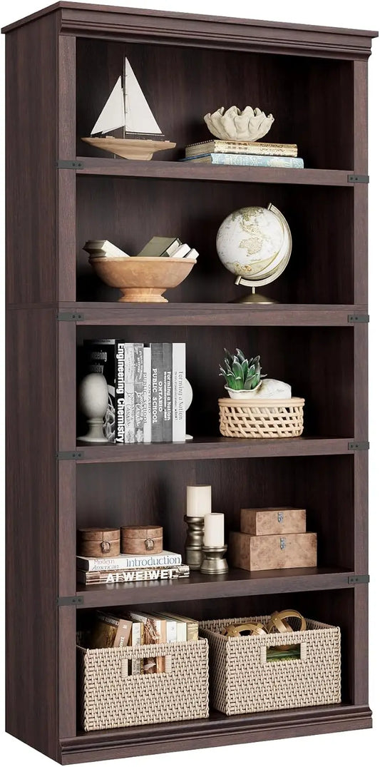 ANGDUO Farmhouse 5 Tier Bookcase With Storage Shelf