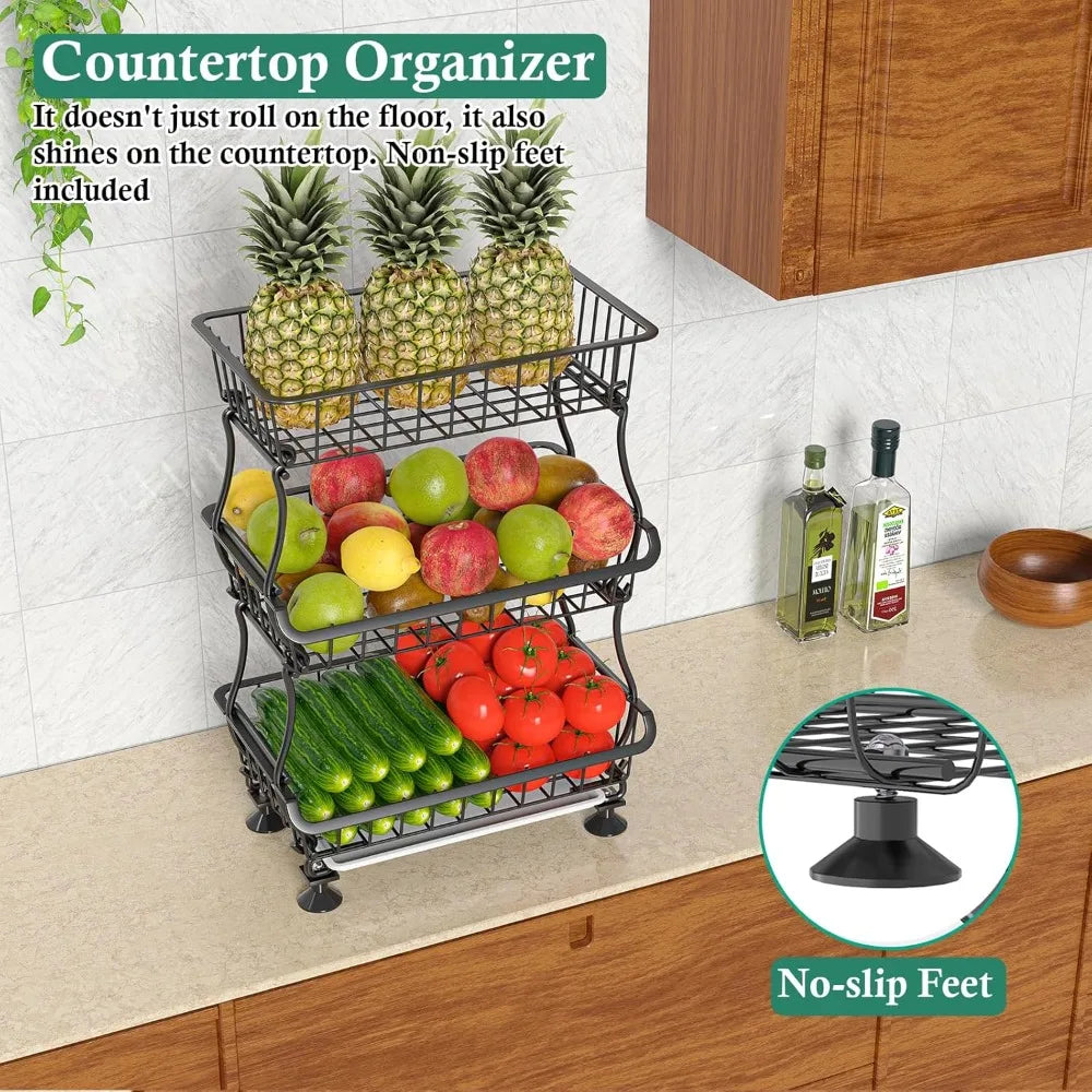 Hign Concerned Pantry Cart With Wheels Stacking Baskets