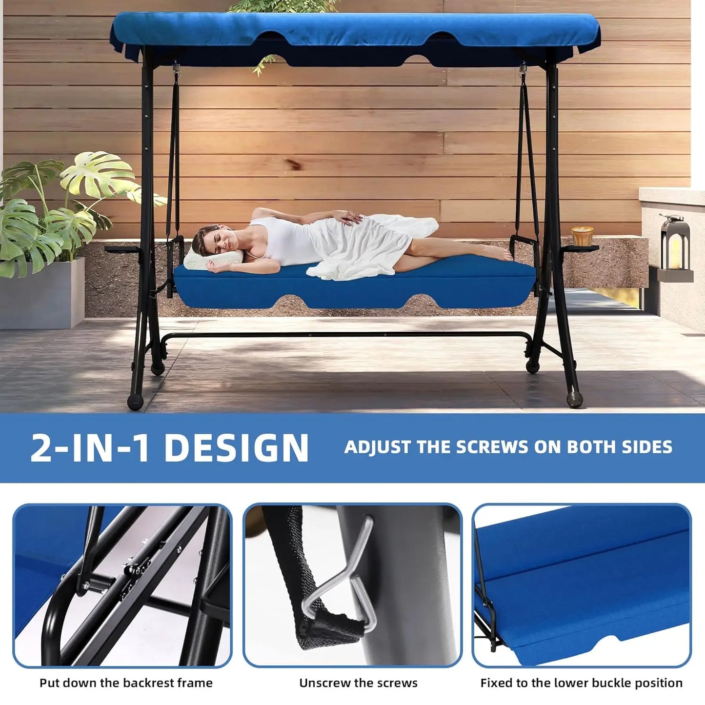 Three Seat Patio Swing With Canopy For Outdoor Comfort