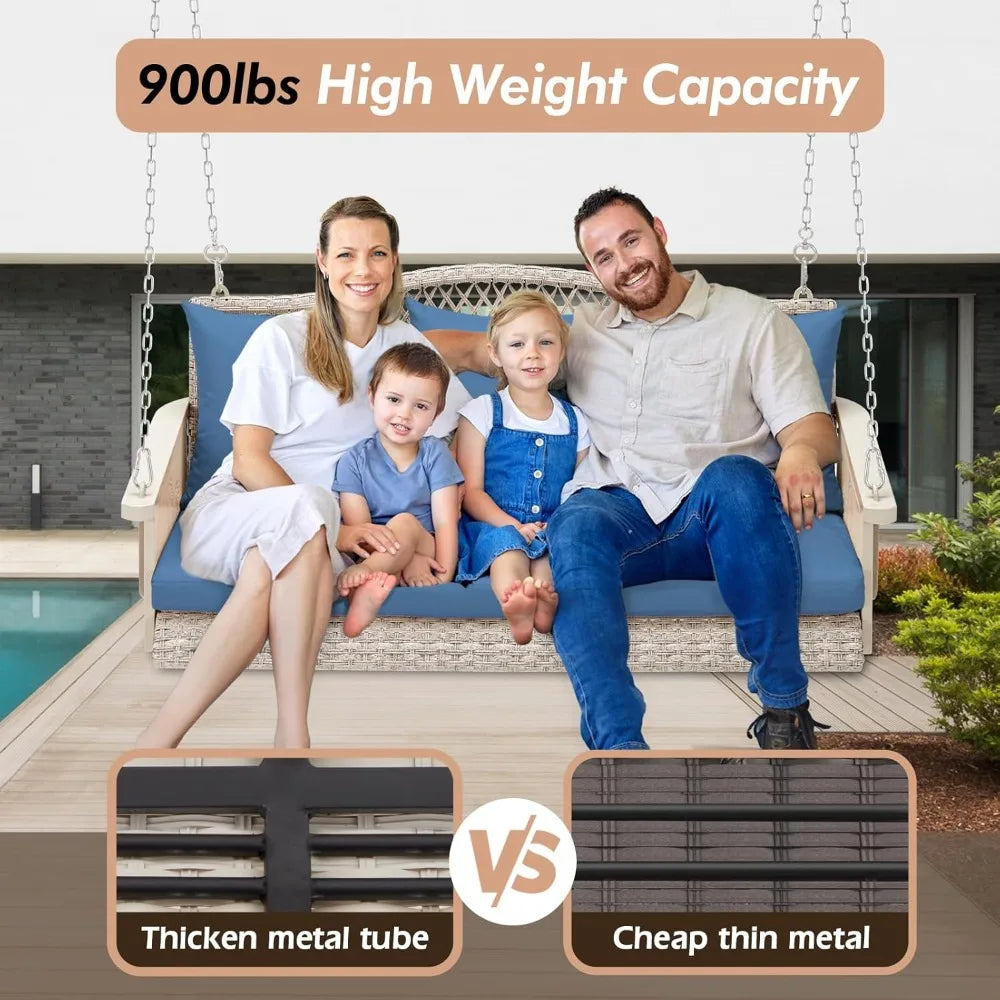 RBXC Upgraded Wicker Hanging Porch Swing 900Lbs 3Seat Outdoor Patio
