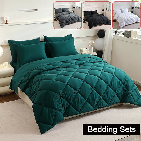 EasYumCN 7-Piece Quilted Bedding Set Polyester Solid