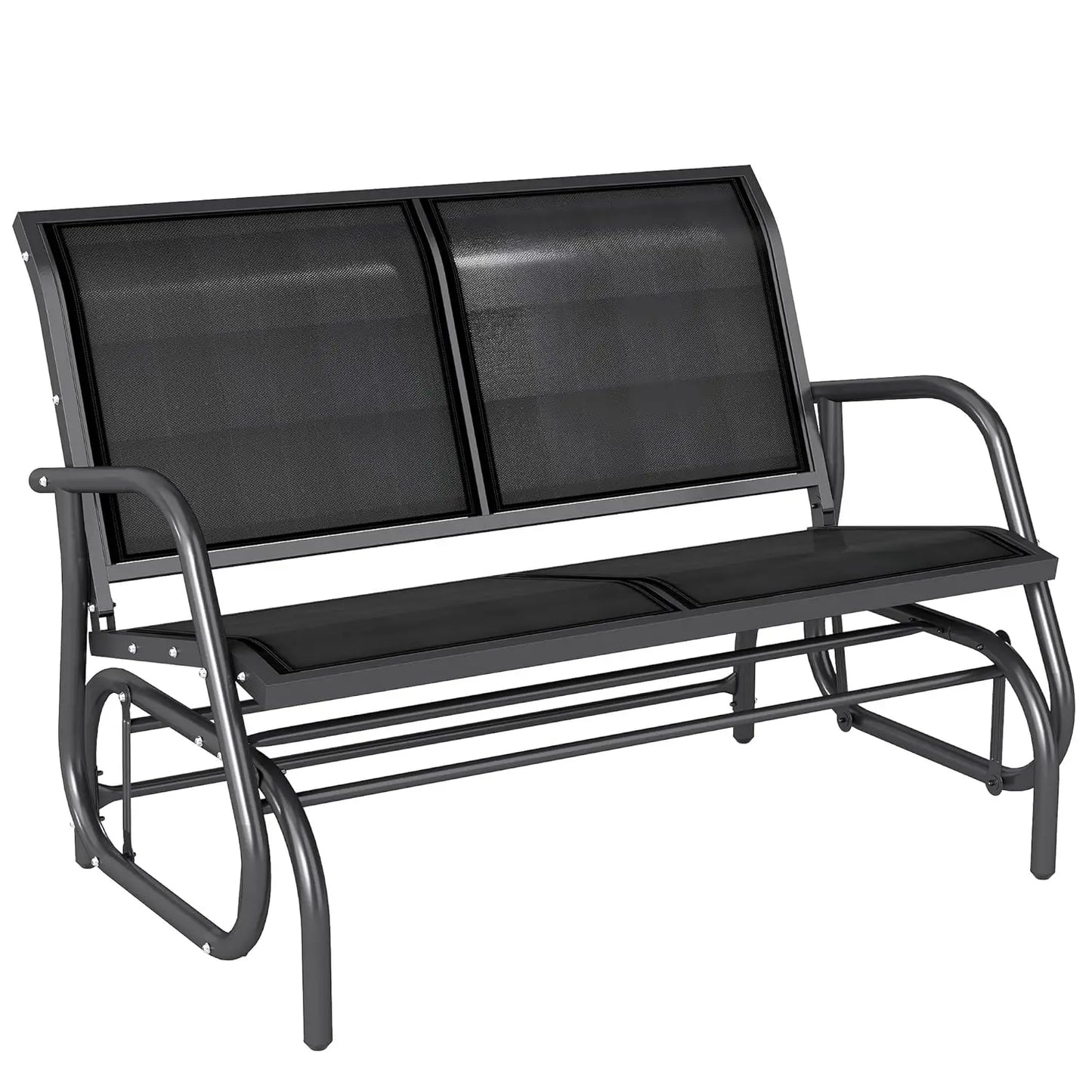 Outdoor Glider Bench Double Swing Loveseat With Powder Coated Steel Frame
