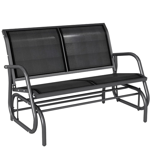 Outdoor Glider Bench Double Swing Loveseat With Powder Coated Steel Frame