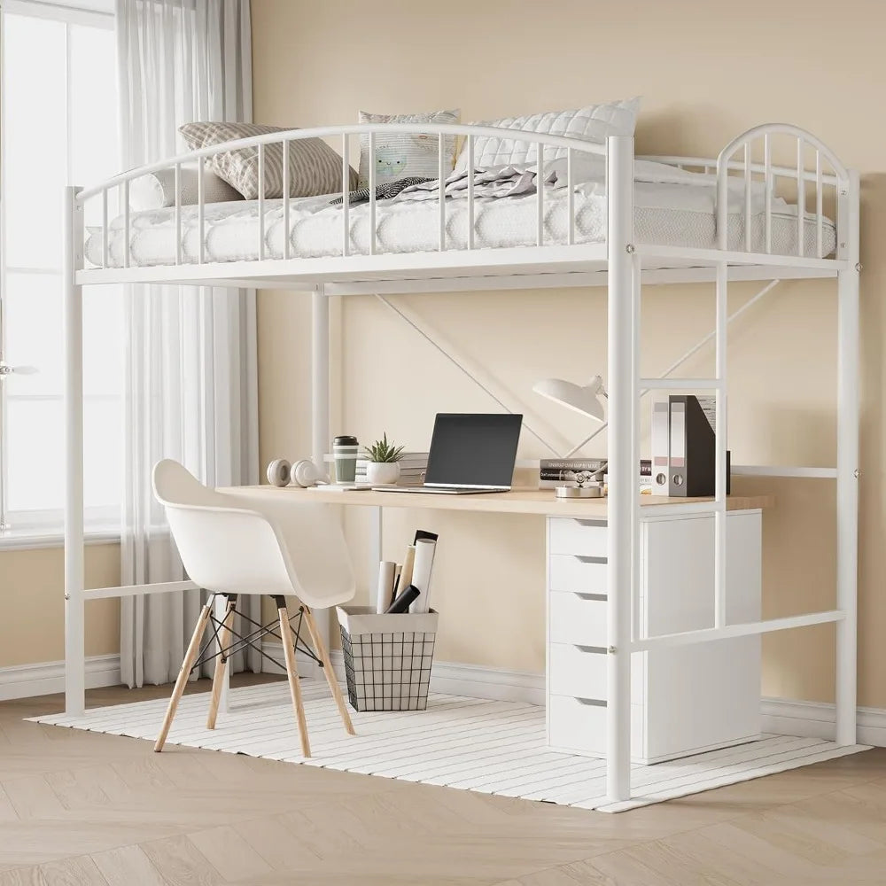 ZHUOTING Heavy Duty Metal Loft Bed Twin With Ladder