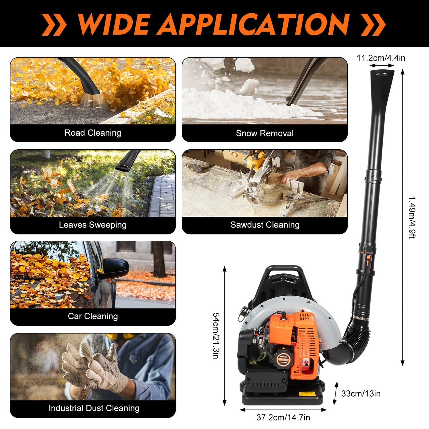 Bymaocar Gas Leaf Blower 2 Stroke Backpack Blower 6800 RPM