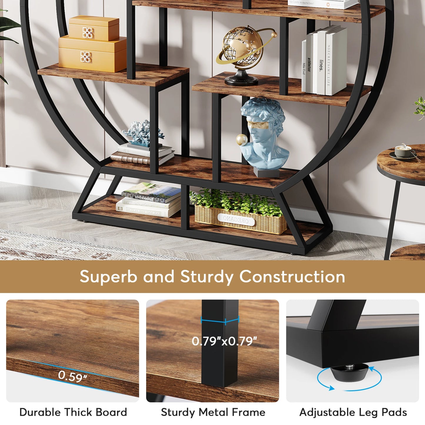 Tribesigns Five Tier Iron Wood Bookcase Etagere For Living Room