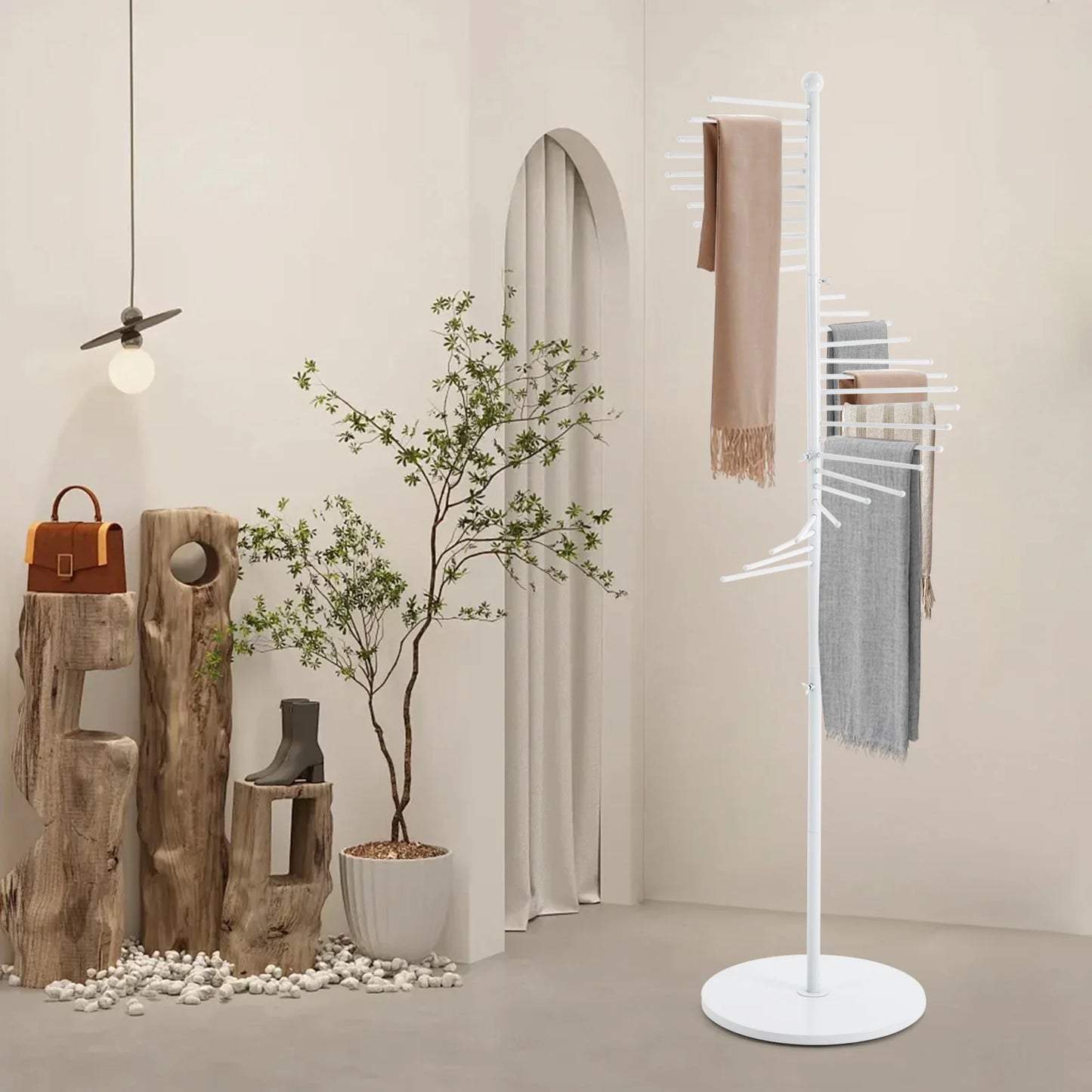 Freestanding Metal Scarf Organizer With 30 Rods For Home