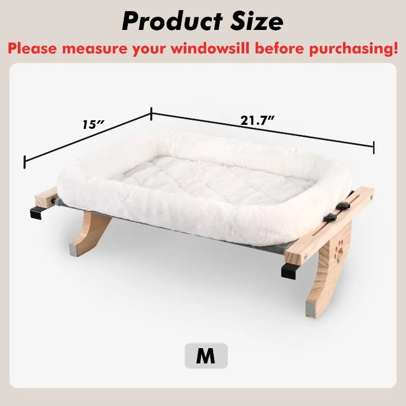 Cat Window Sill Perch Hammock With Cushion Bed Cover Wood and Metal Frame For Large Cats