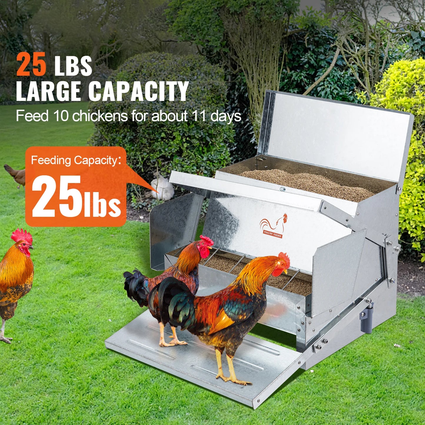 SucceBuy Automatic Chicken Feeder 25 Lbs Capacity Feeds 10 Chickens