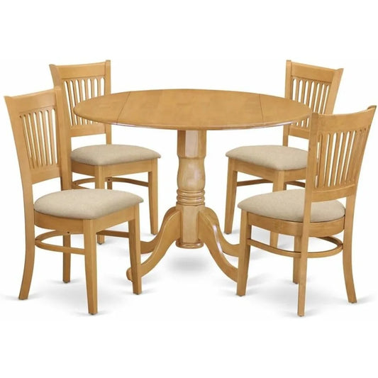 RBXC 5 Piece Kitchen Table Set Round Dropleaf Linen Chairs